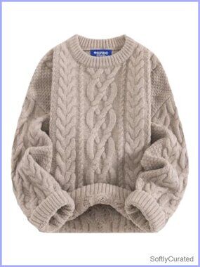 Oversized Chunky Cable Knit Crew Neck Pullover Sweater Womens Fall